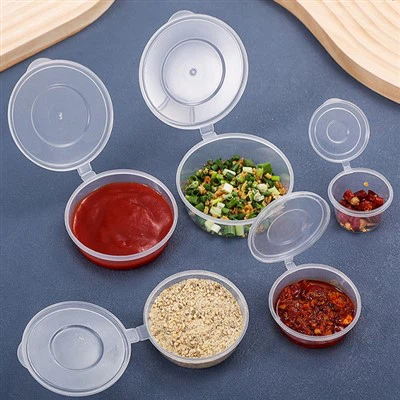 Caja de inmersión circular transparente para taza de salsa